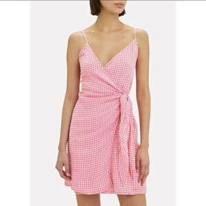 RAILS Gingham Linen Blend Checkered Pink Wrap Dress Size Medium NWT
